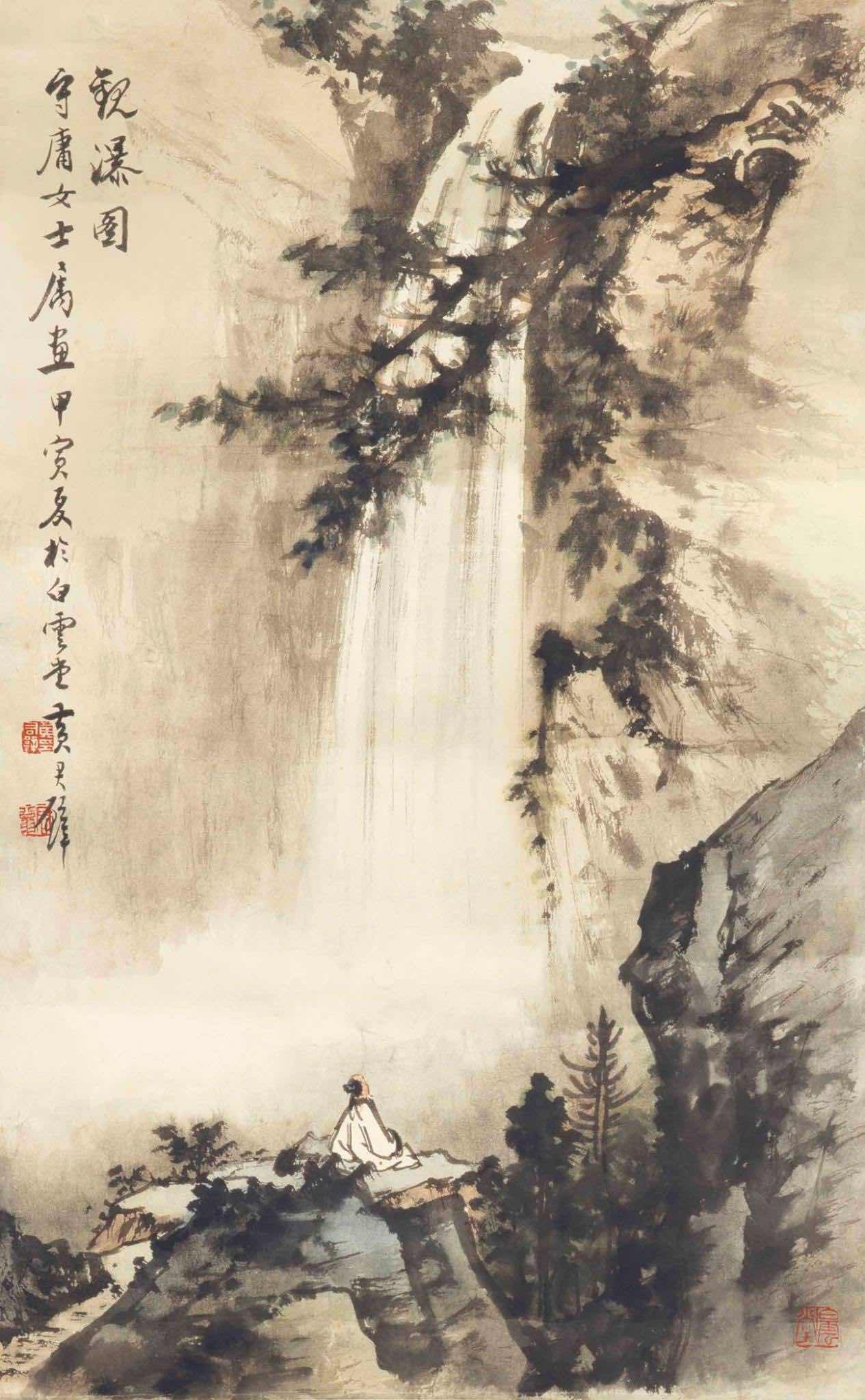 Chinese painting waterfall